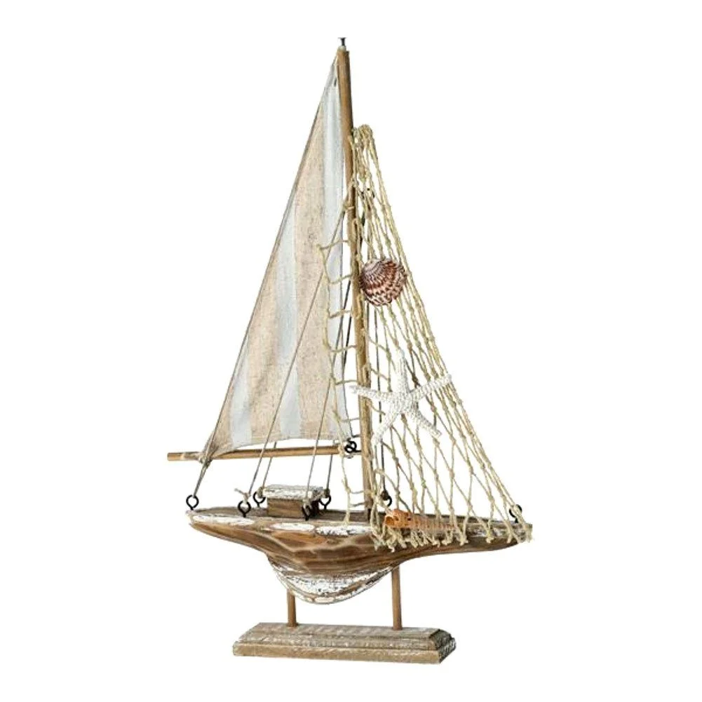 Maritime Dekofigur Segelboot – Holz, Braun/Grau