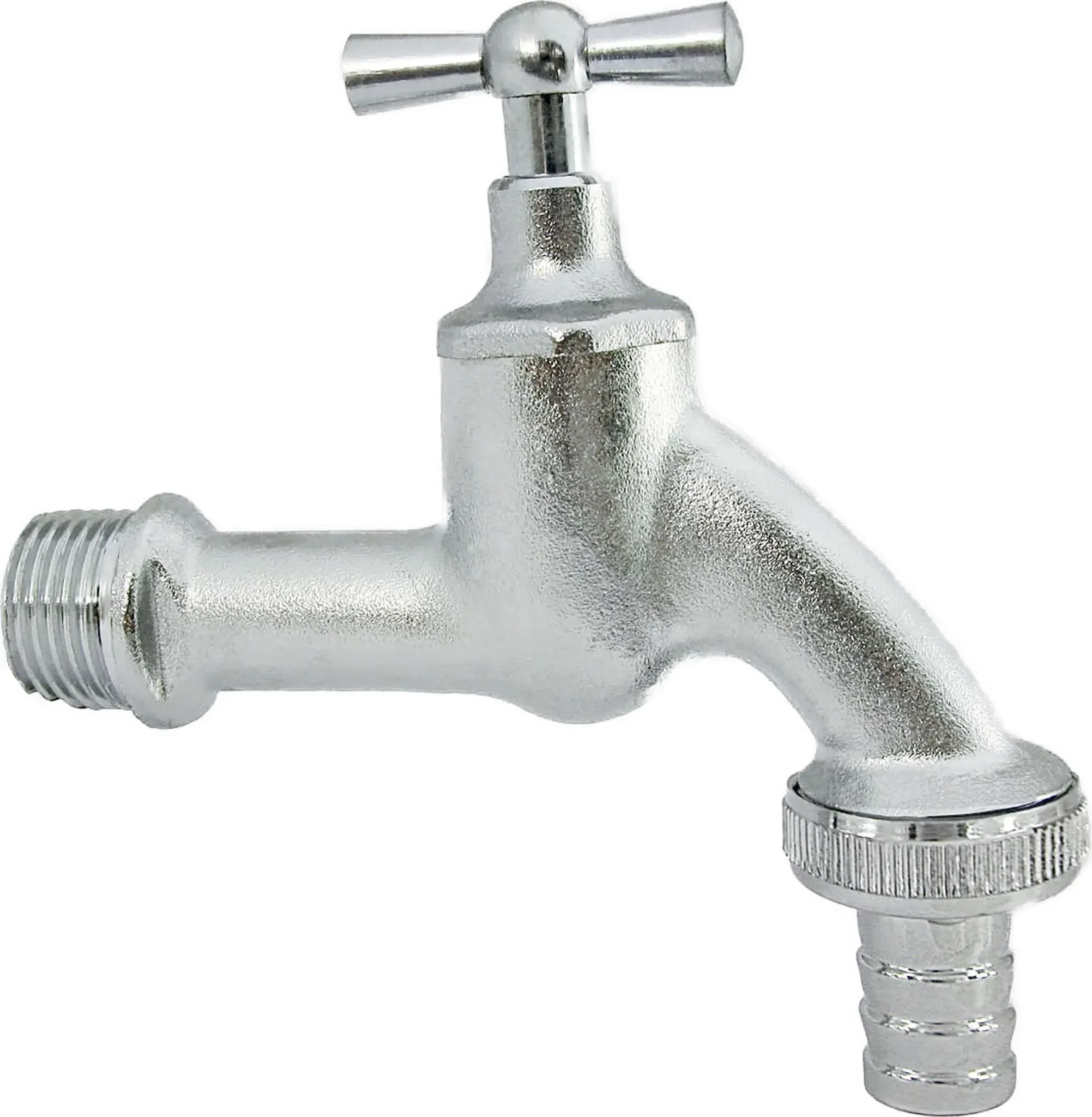 Verchromtes Auslaufventil 3/4 Zoll mit Knebelgriff & Metall-Schlauchtülle