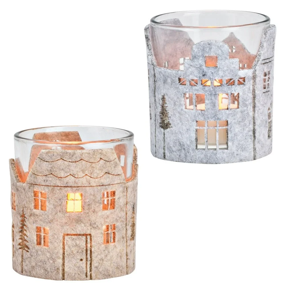 Windlichter Weihnachten – Filz & Glas, 2er-Set