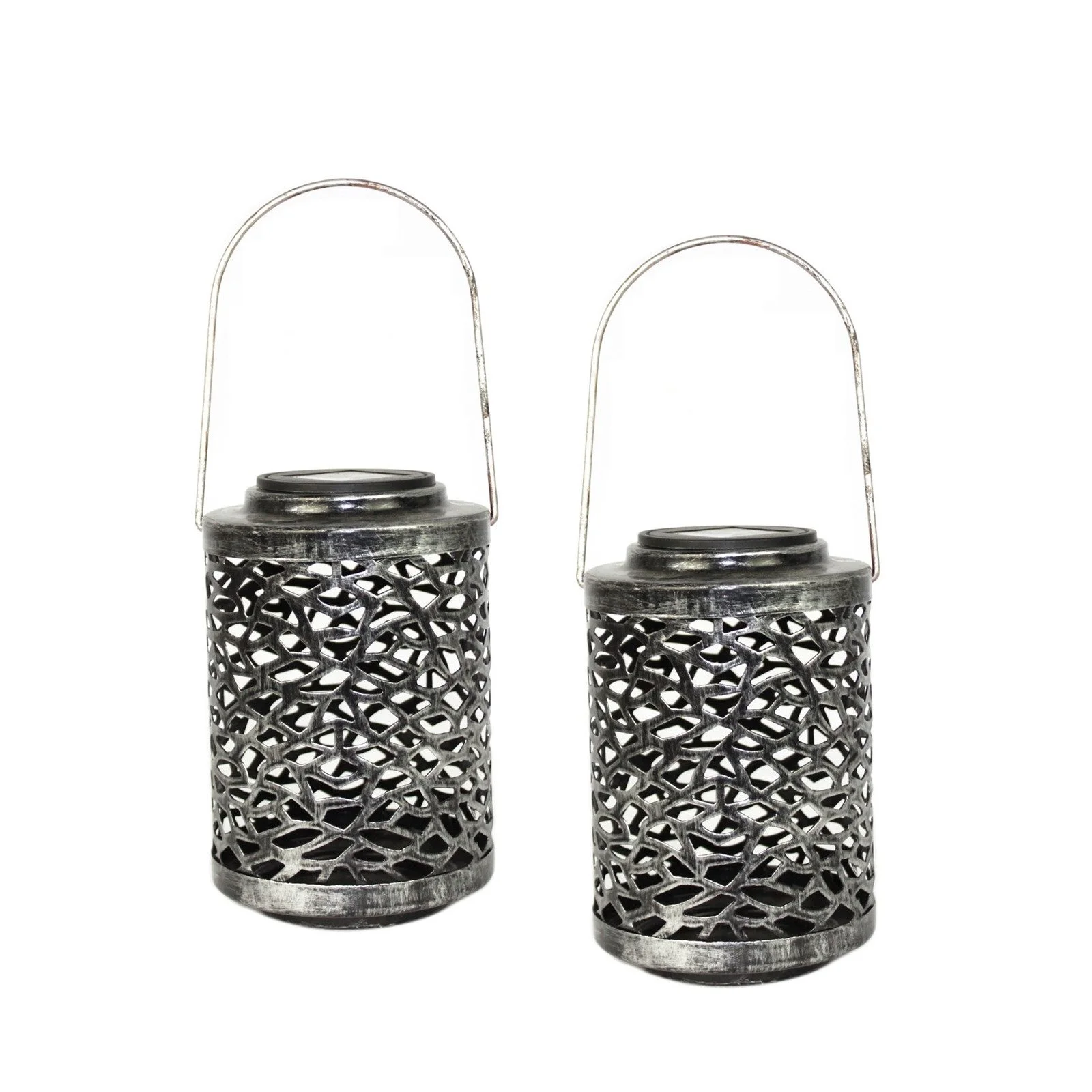 LED Solarlaternen 2er-Set „Luna“ – Ø 11 cm, Metall, warmweiß