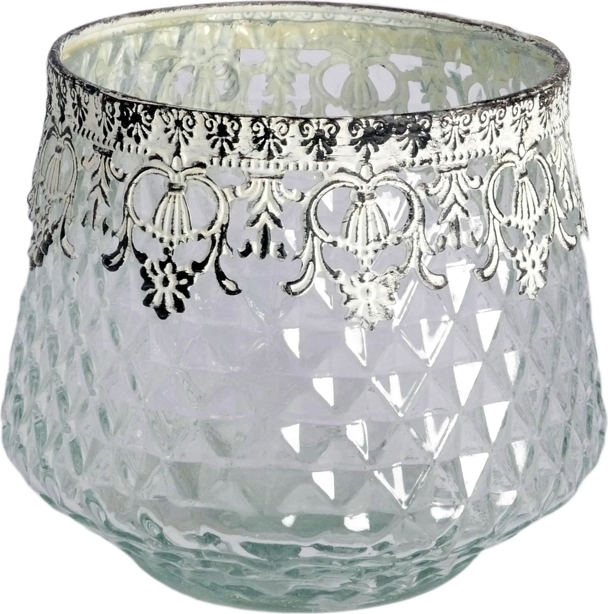 Windlicht mit Zierrand aus Metall – 13,5 x Ø 16 cm